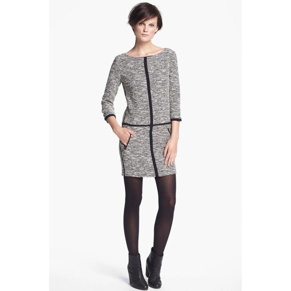 Rag & Bone Size 6 Black White Heathered Knit Tweed Camden Melange Shift Dress